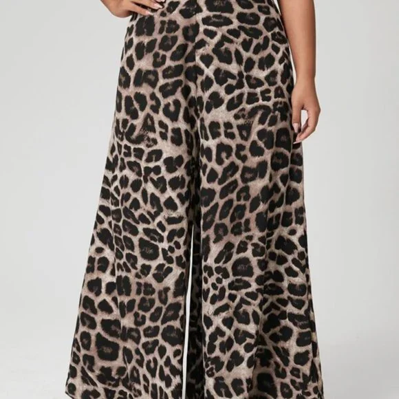 REG or PLUS  Camel leopard print wide leg palazzo - Picture 10 of 12